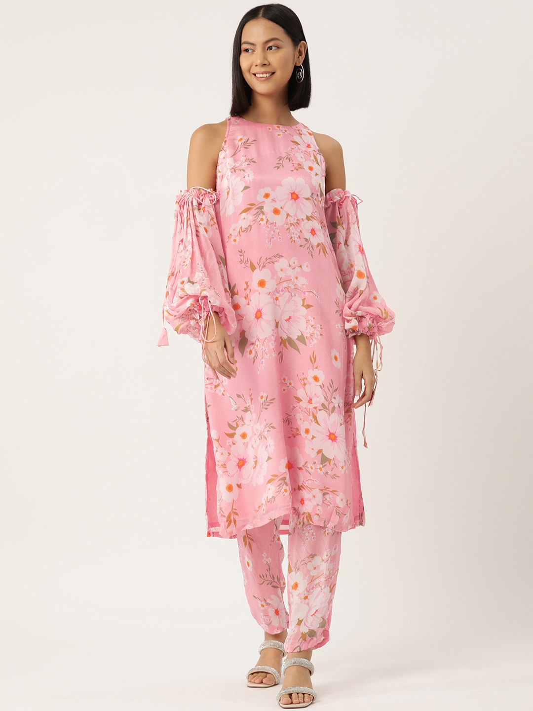 

Simaaya Floral Printed Regular Kurta with Trousers, Pink
