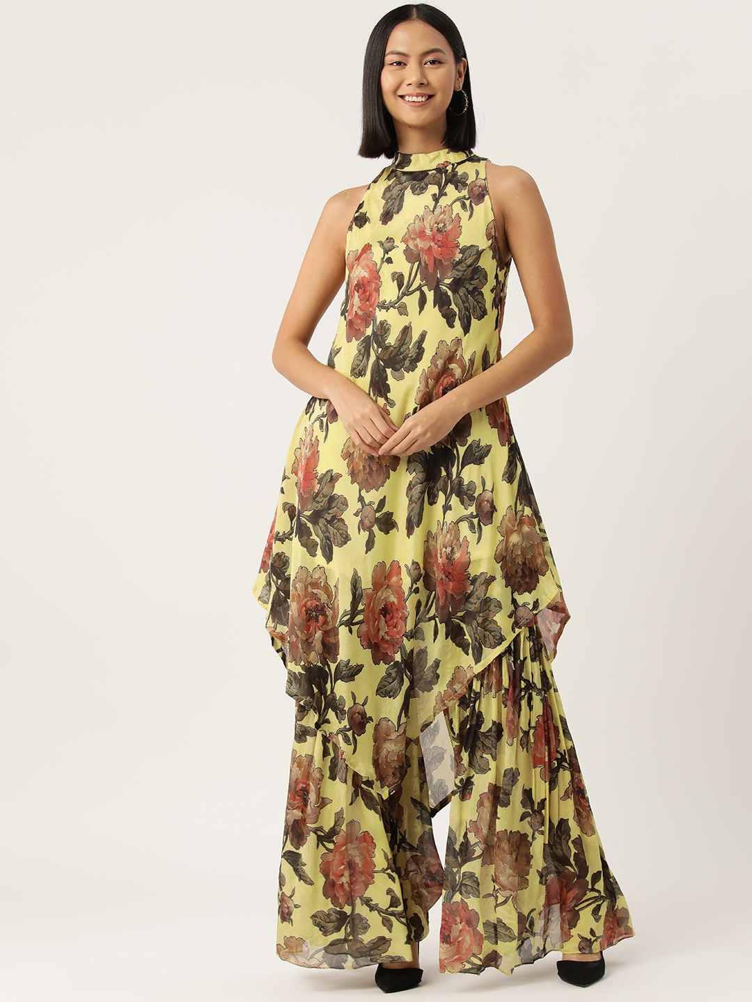 

Simaaya Floral Printed Regular Kurta with Sharara, Yellow