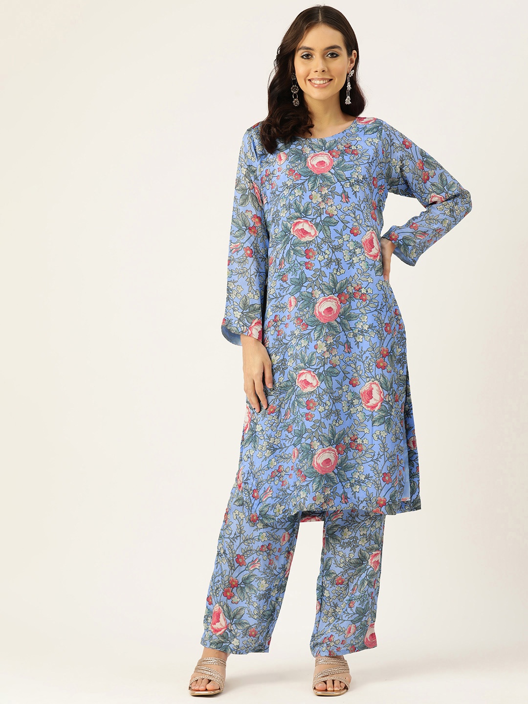 

Simaaya Women Floral Printed Regular Kurta with Palazzos, Blue