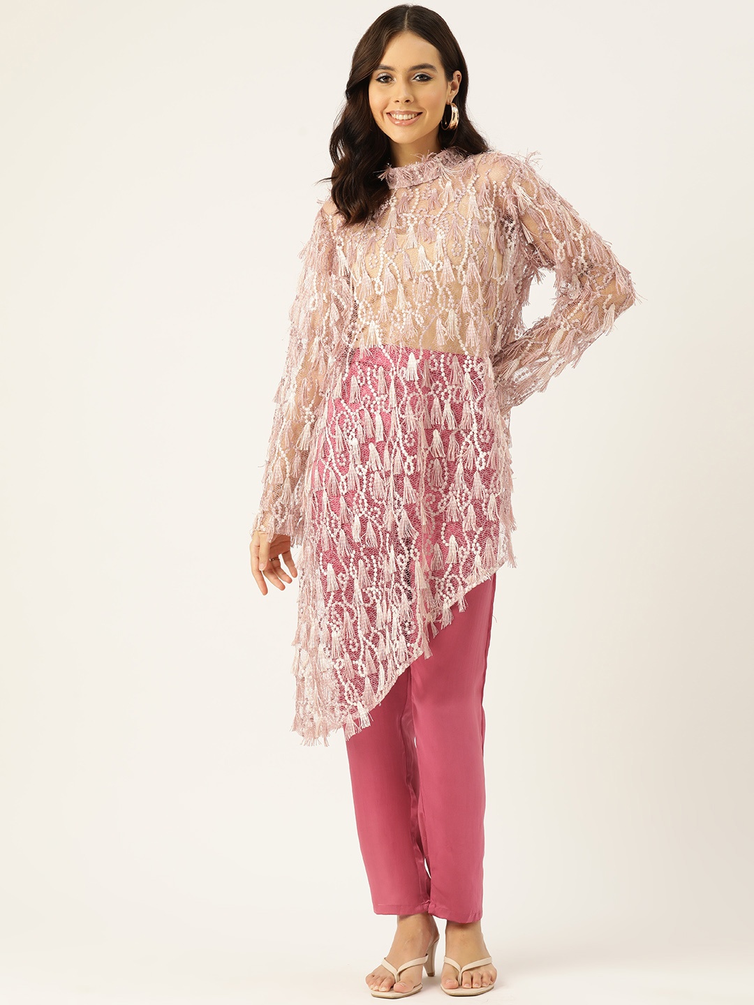 

Simaaya Women Lace Design Tunic with Trousers, Pink