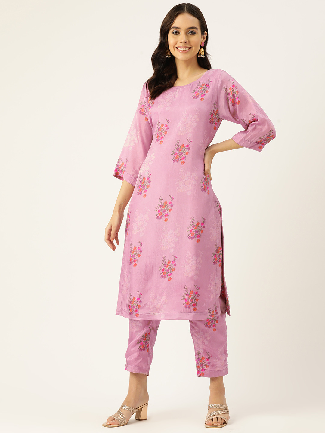 

Simaaya Floral Printed Regular Kurta with Trousers, Pink
