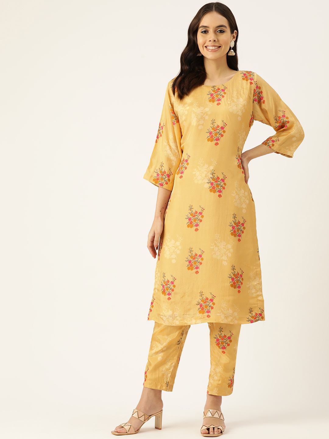 

Simaaya Floral Printed Regular Kurta with Trousers, Yellow