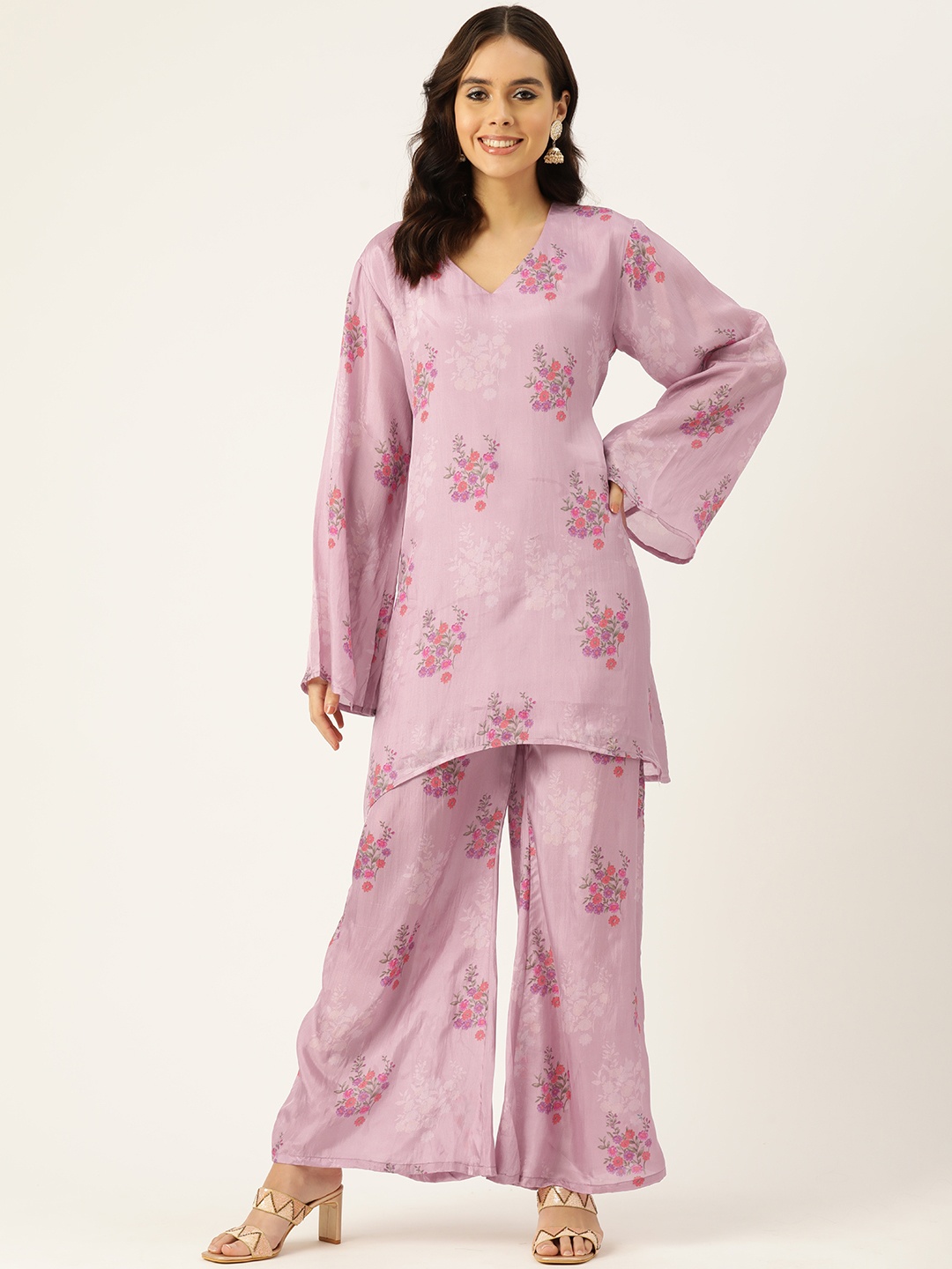 

Simaaya Floral Printed Regular Kurti with Palazzos, Pink