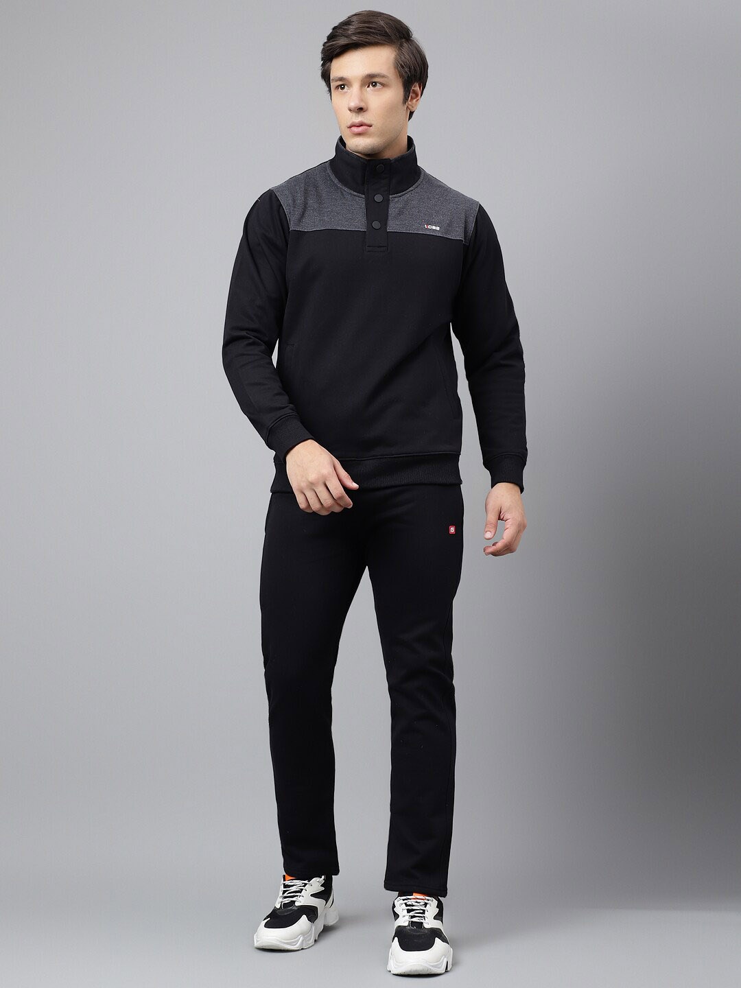 

FCK GOLD Colorblocked Mock Collar Tracksuit, Black