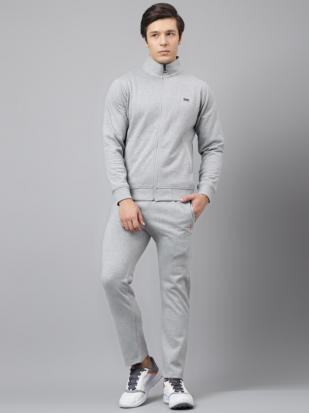 

FCK GOLD Mock Collar Long Sleeves Tracksuit, Grey melange