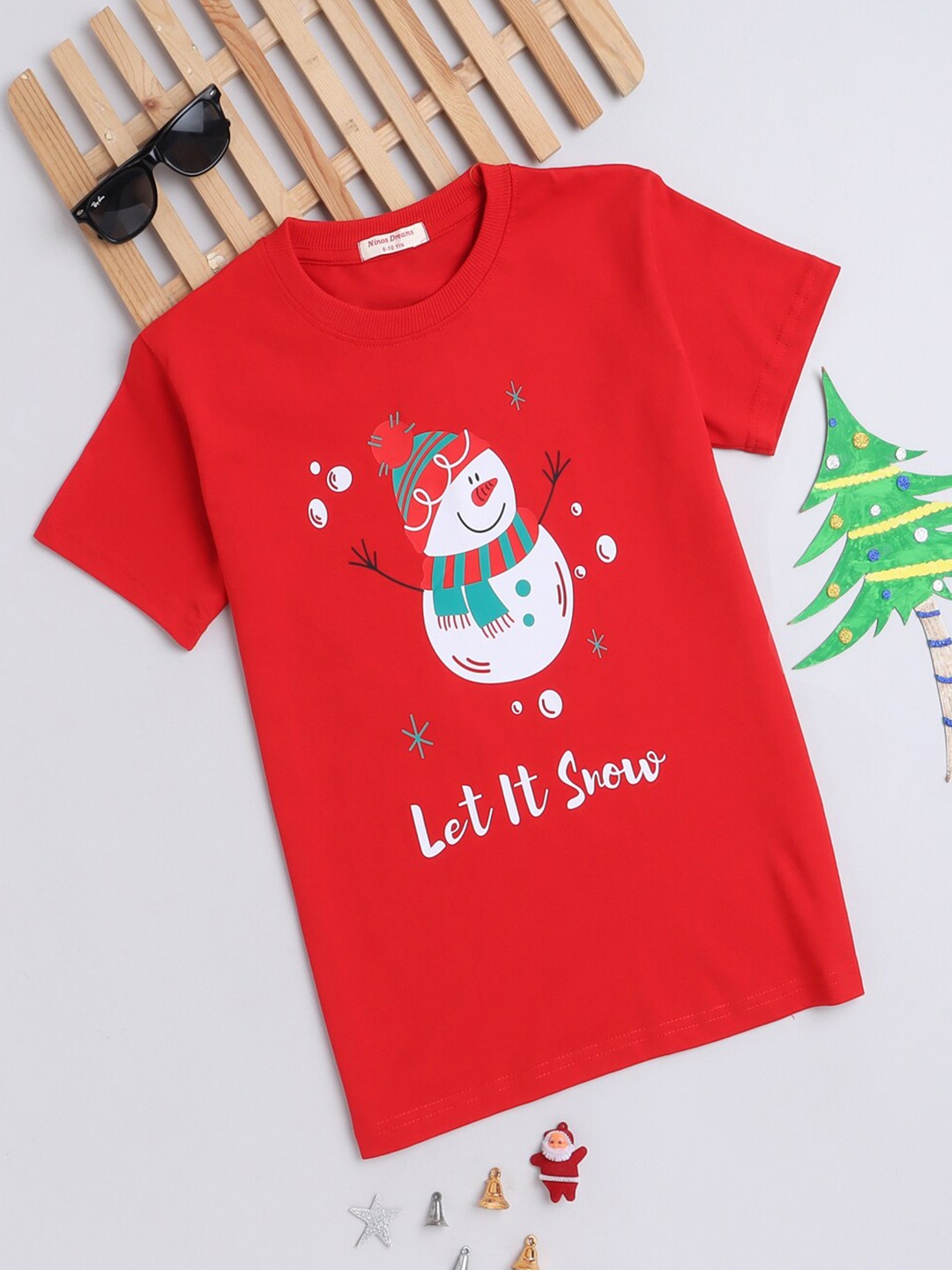 

Ninos Dreams Kids Graphic Printed Cotton T-Shirt, Red