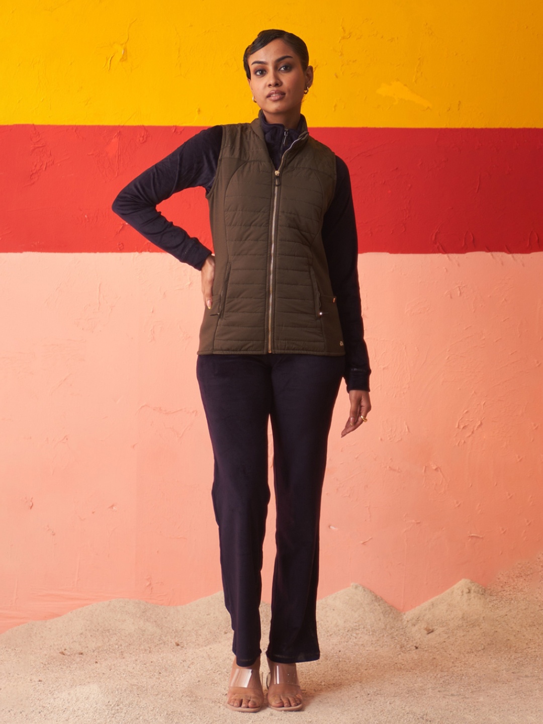 

Lakshita Mock Neck Sleeveless Bomber Jacket, Green