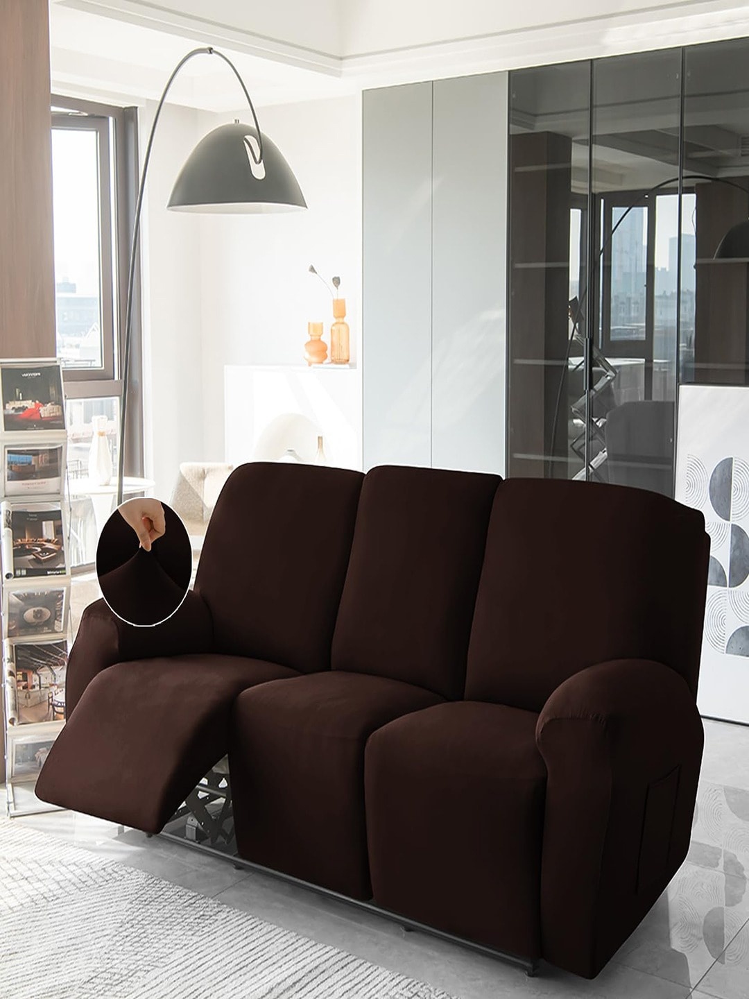 

HOKIPO Coffee Brown 140 GSM Stretchable 3 Seater Recliner Sofa Cover