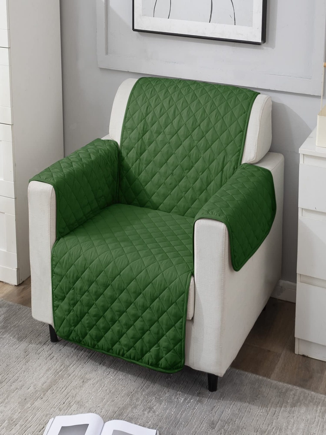 

HOKIPO Green Quilted Lightweight & Anti-Skid SIngle-Seater Sofa Cover