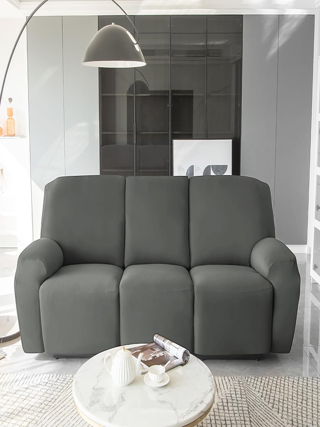 

HOKIPO Grey Stretchable 3- Seater Recliner Sofa Cover