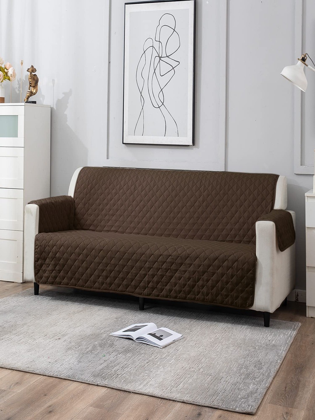 

HOKIPO Brown Quilted 4-Seater Sofa Cover