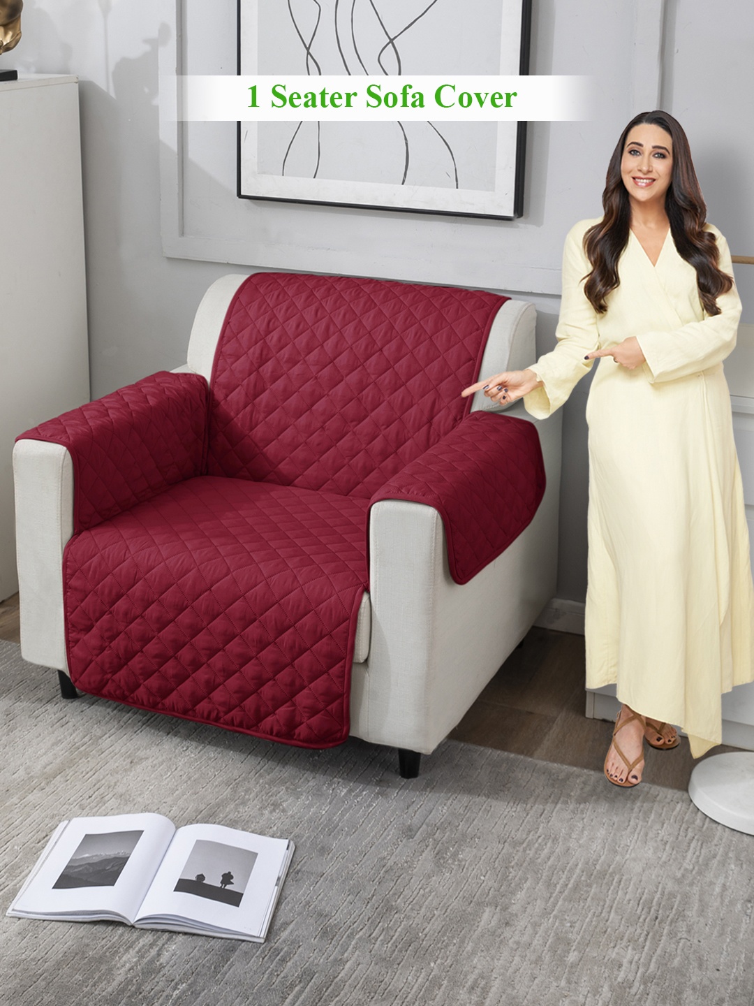 

HOKIPO Quilted 1 Seater Sofa Cover Mat, Maroon