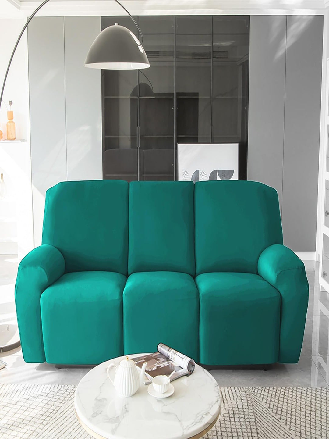 

HOKIPO Teal Green Stretchable 3 Seater Recliner Sofa Cover