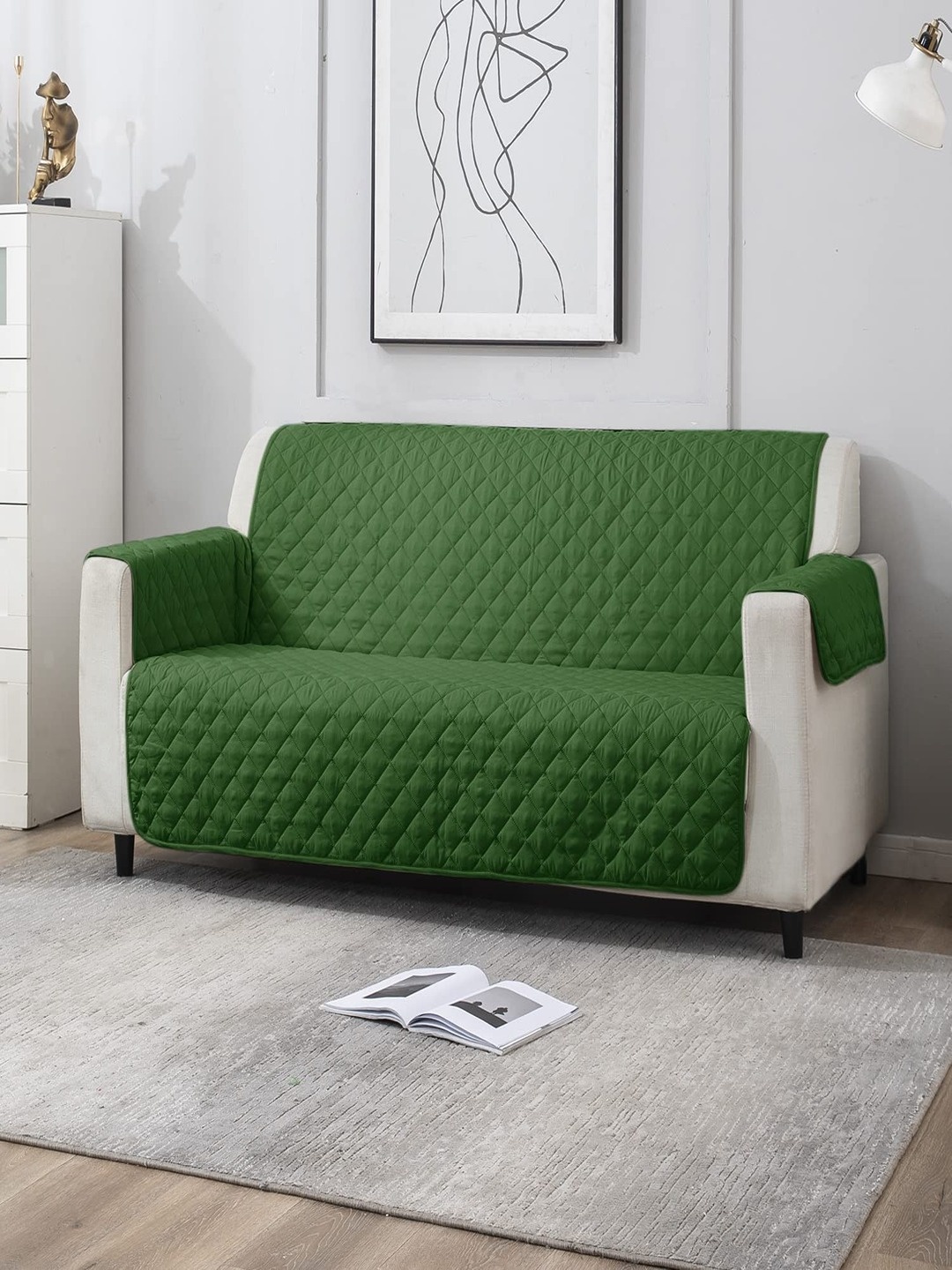 

HOKIPO Green Quilted 3 Seater Sofa Cover