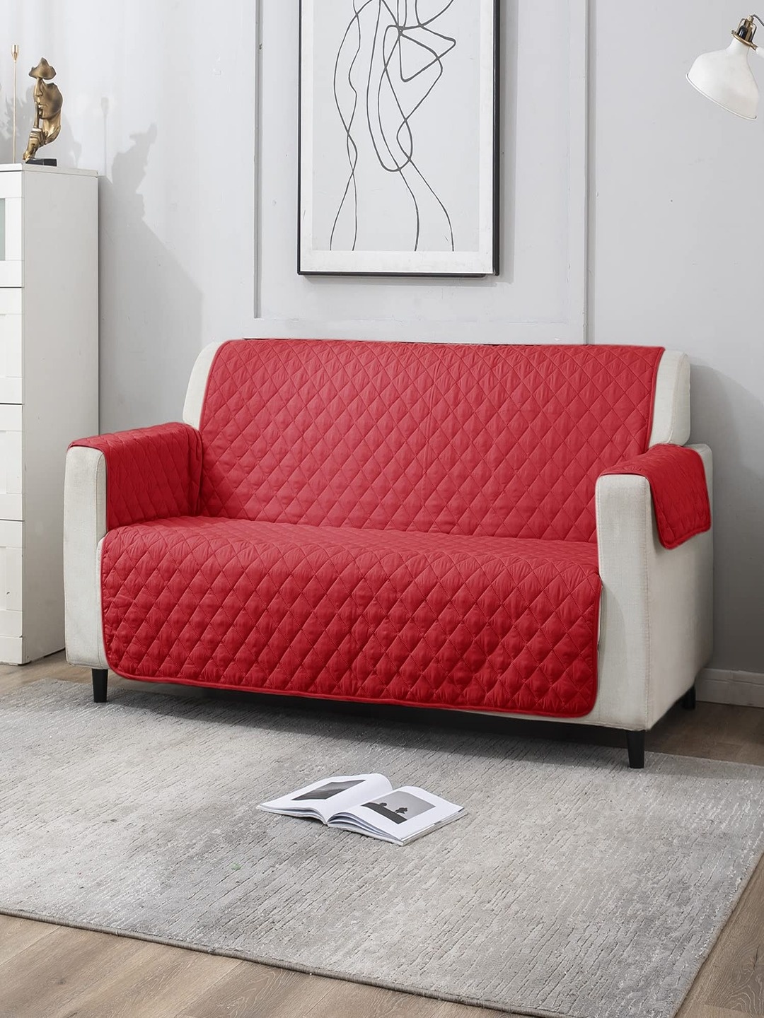 

HOKIPO Red Quilted 3 Seater Sofa Cover