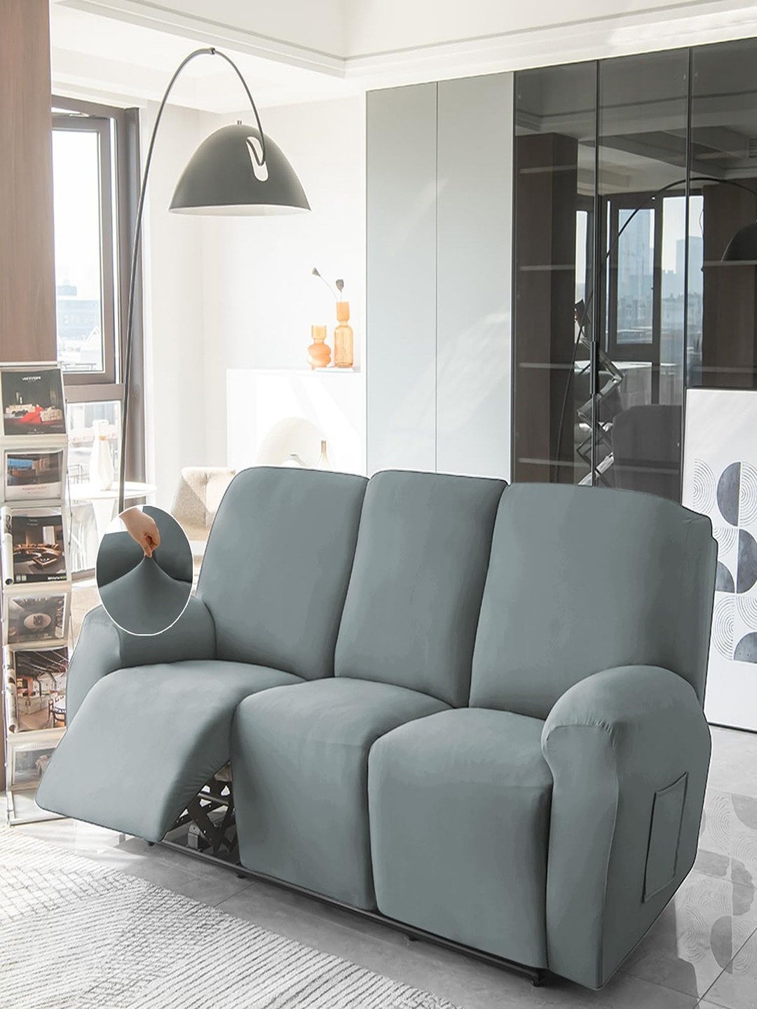 

HOKIPO Grey Stretchable 3 Seater Recliner Sofa Cover
