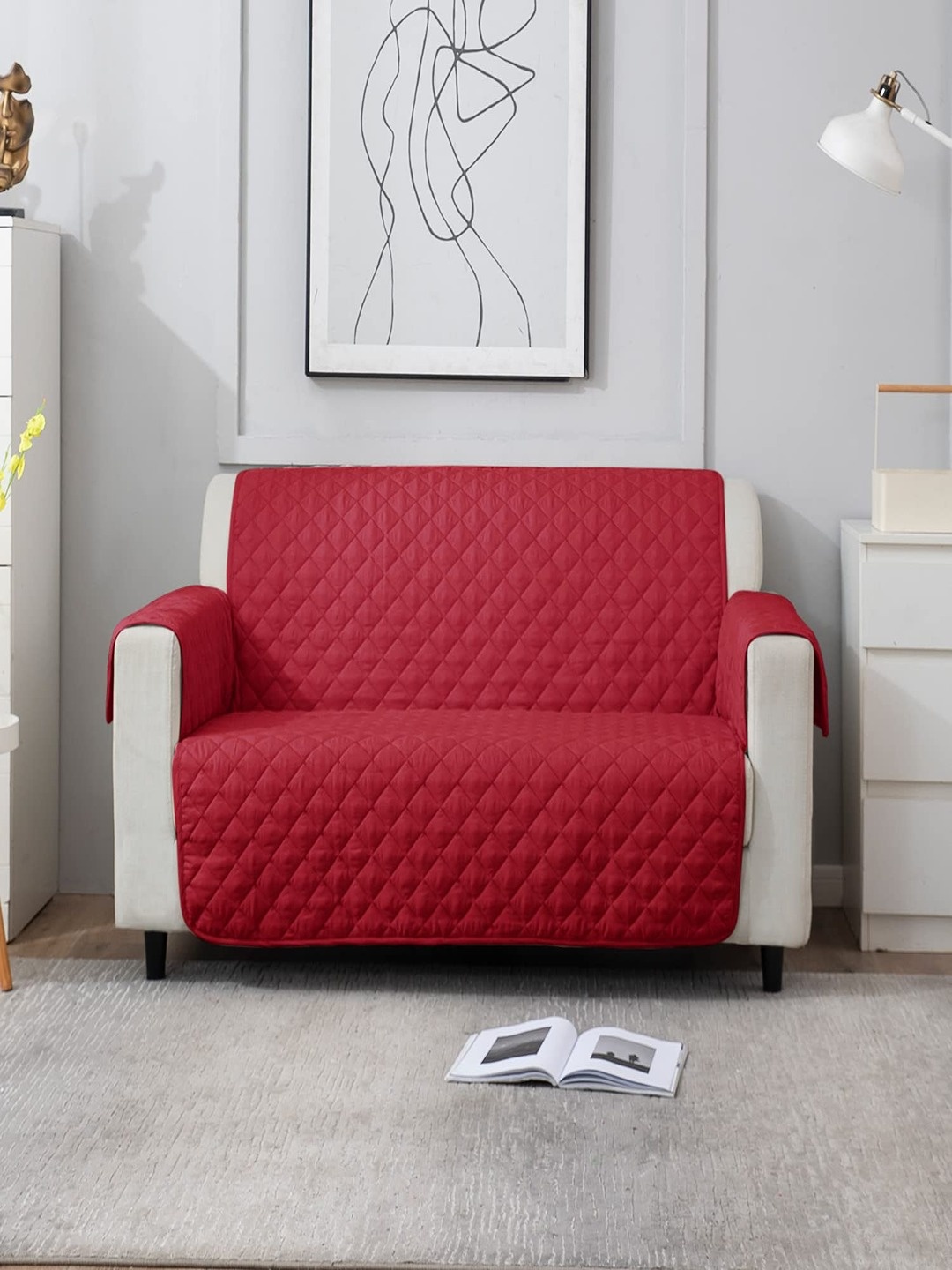 

HOKIPO Red 100 GSM Quilted 2 Seater Sofa Cover