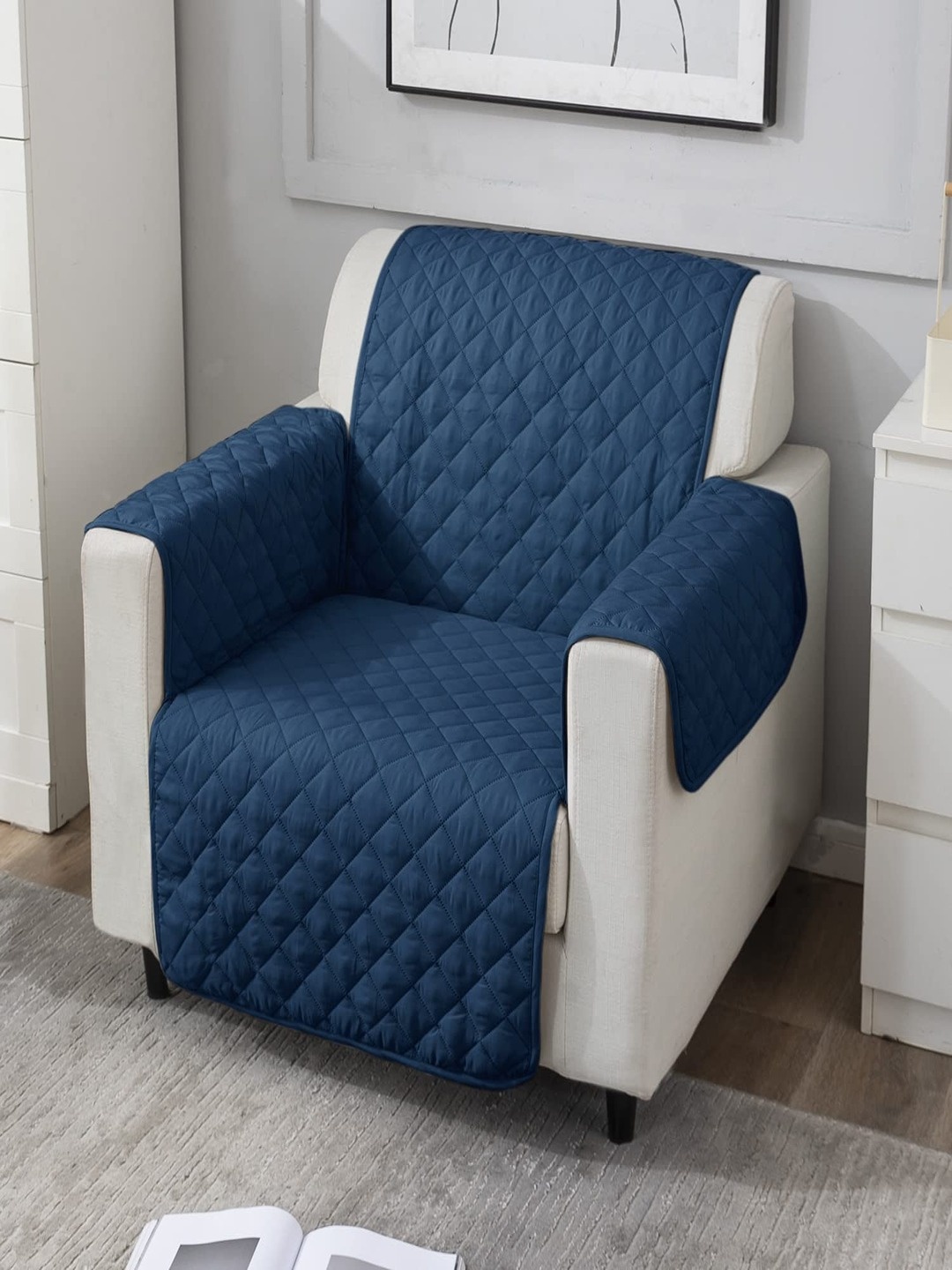 

HOKIPO Navy Blue 100 GSM Quilted 1 Seater Sofa Cover