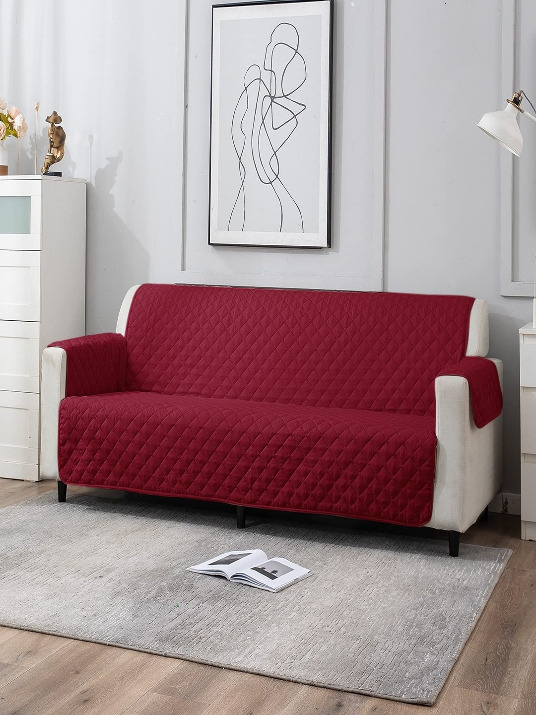 

HOKIPO Maroon 100 GSM Quilted 4 Seater Sofa Cover