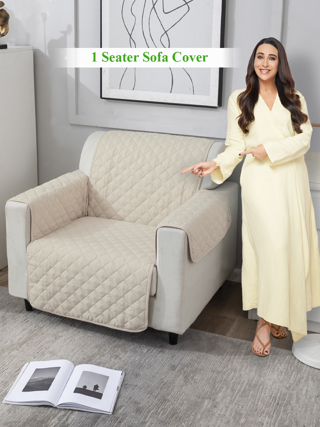 

HOKIPO Cream Colored 100 GSM Quilted 1 Seater Sofa Cover