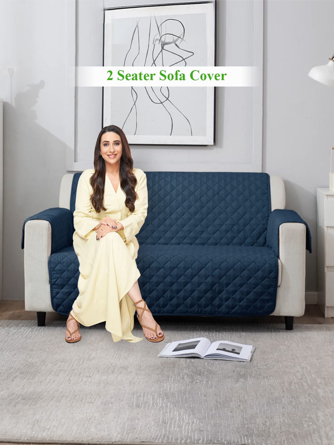 

HOKIPO Navy Blue 100 GSM Quilted 2 Seater Sofa Cover