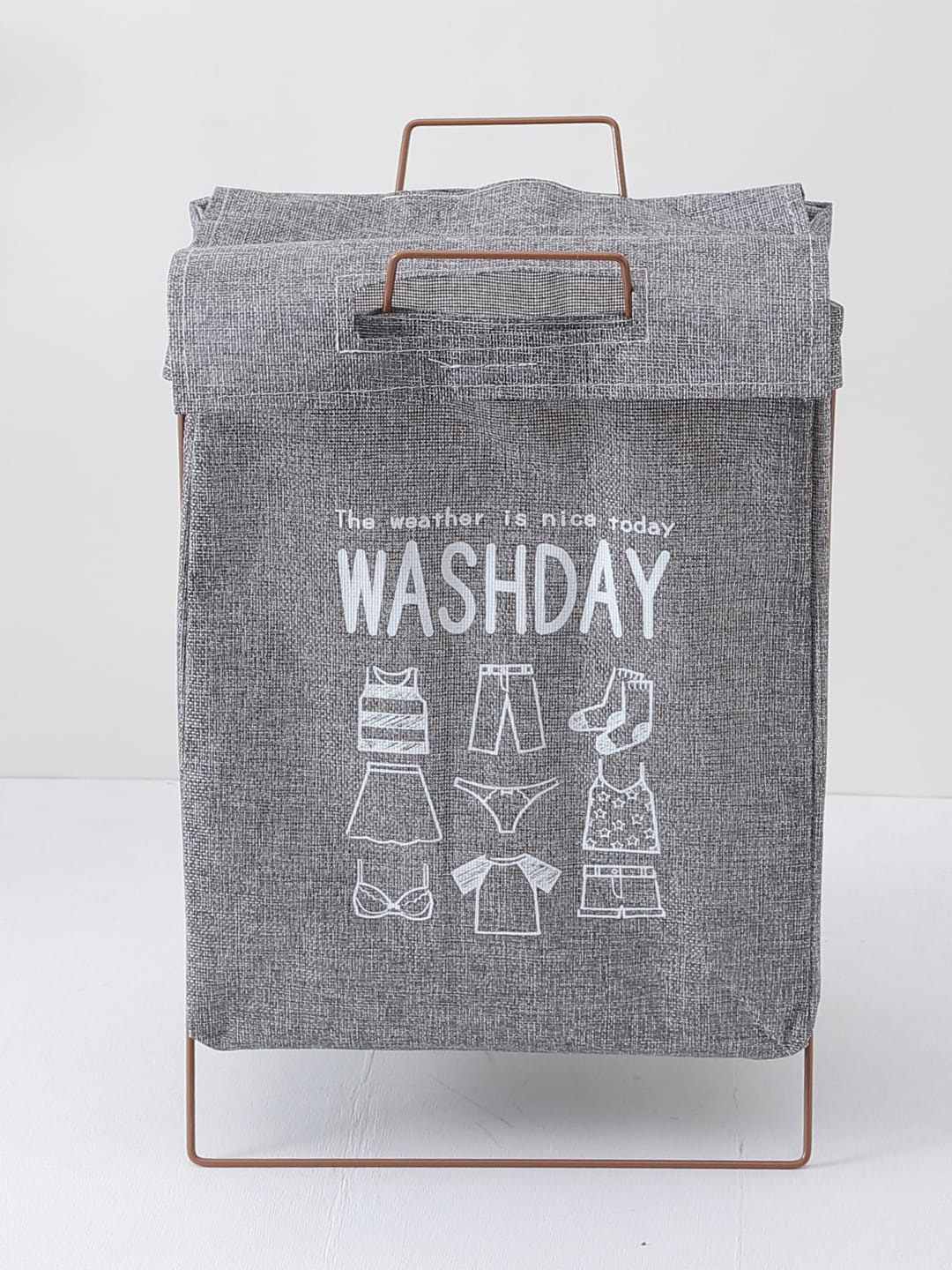 

Kuber Industries Grey & White Printed Foldable Laundry Bag