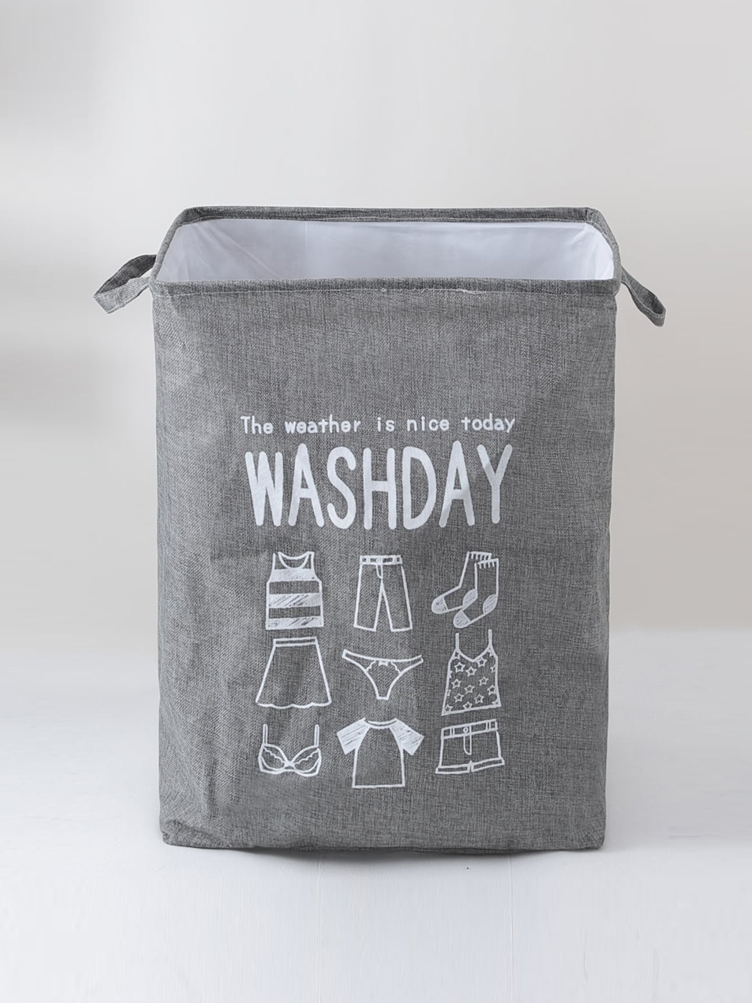 

Kuber Industries Grey & White Printed Foldable Laundry Bag