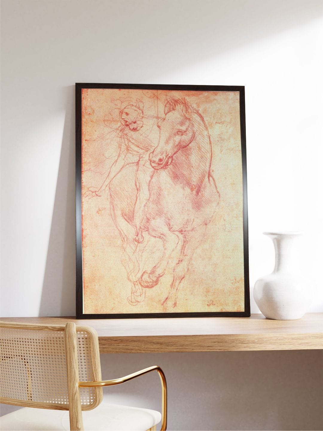 

The Art House Cream Study Of A Horse & Rider Wooden Painting Wall Art, Beige