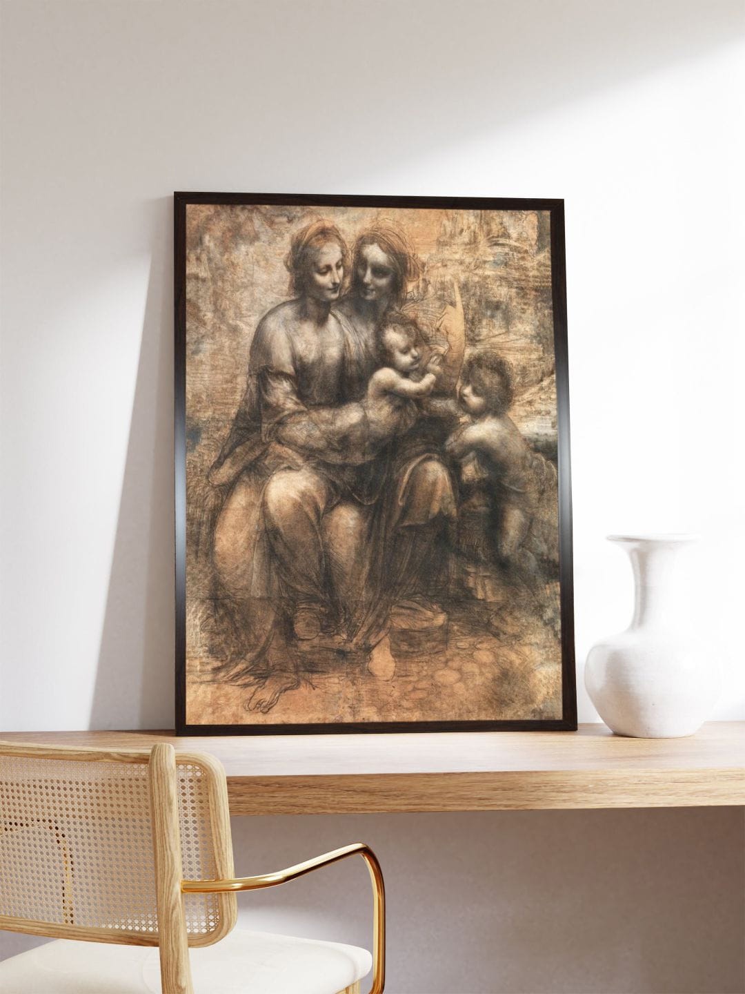 

The Art House Beige Wooden The Virgin Child With Saint Painting Wall Art