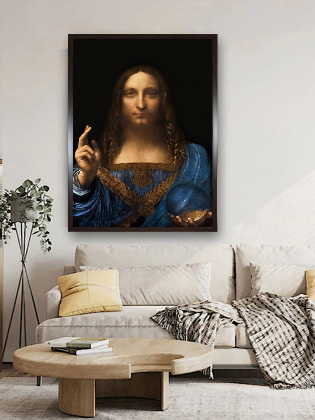 

The Art House Blue & Black Abstract Wooden Salvator Mundi Painting Wall Art With Frame