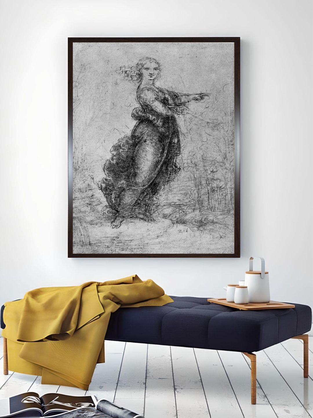 

The Art House Black & White A Young Woman Wooden Painting Pointing Wall Art