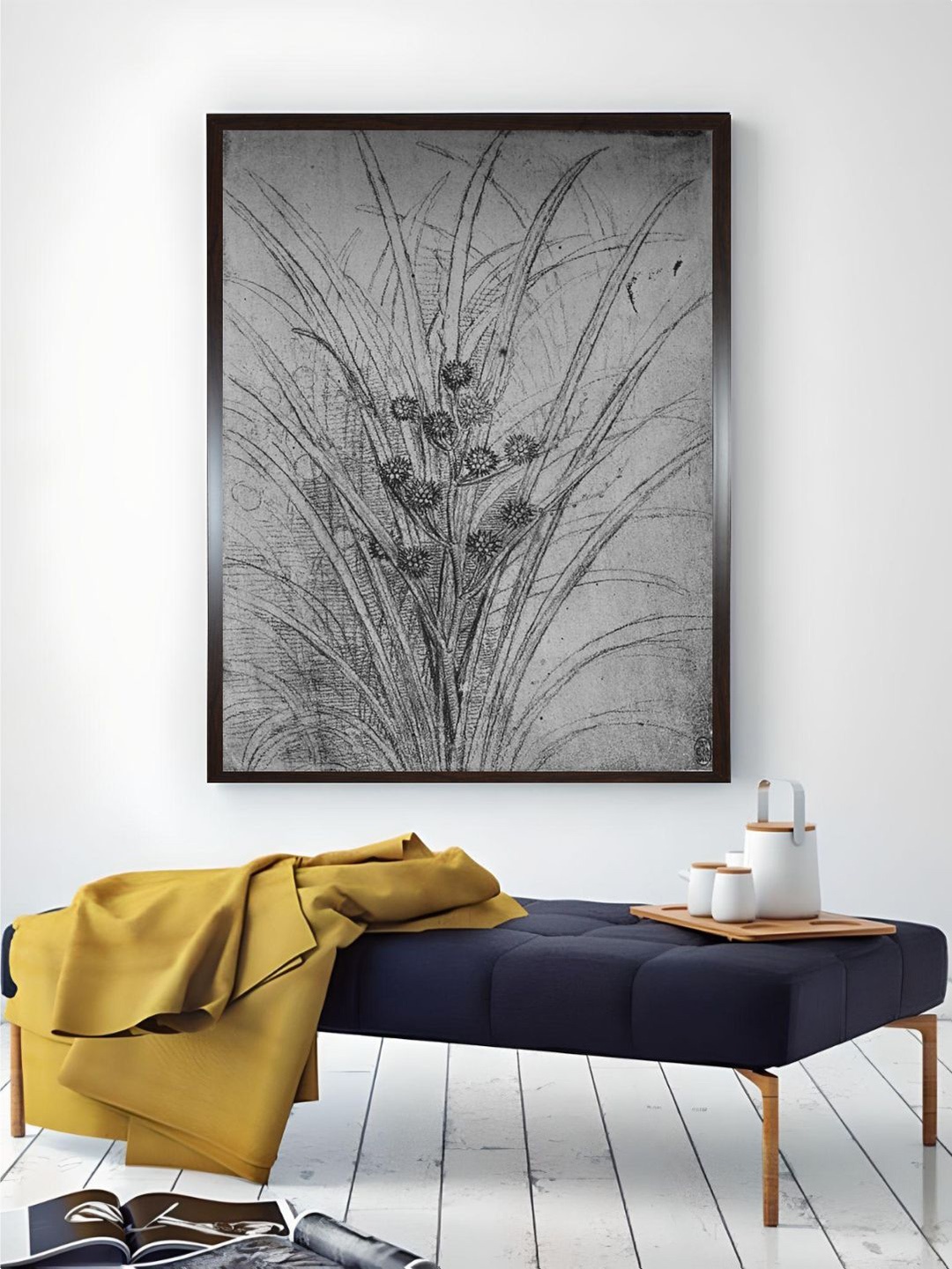 

The Art House Grey & Black Abstract Wooden Flowering Rushes Painting Wall Art With Frame