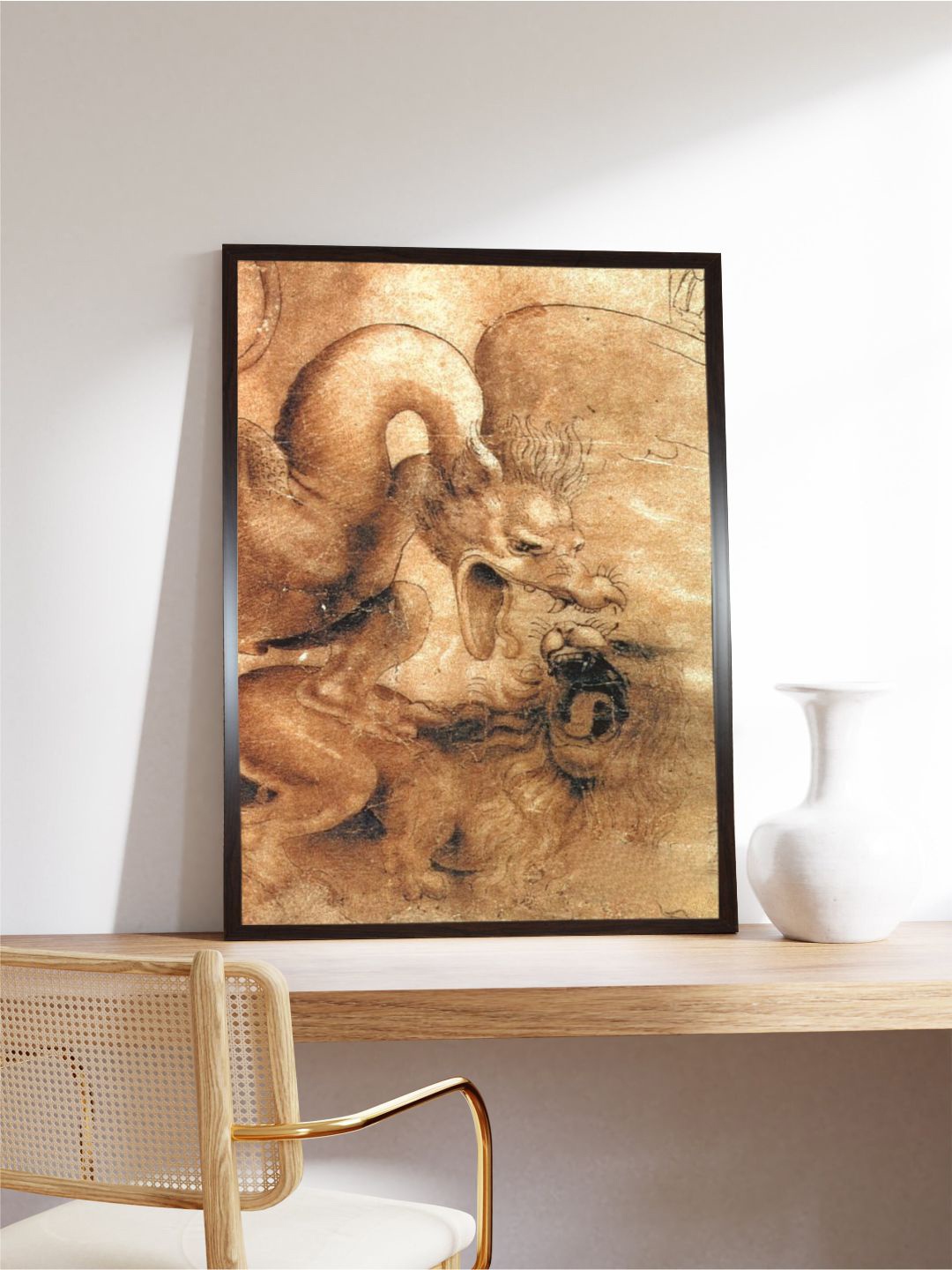 

The Art House Beige A Dragon & A Lion Canvas Painting Wall Art