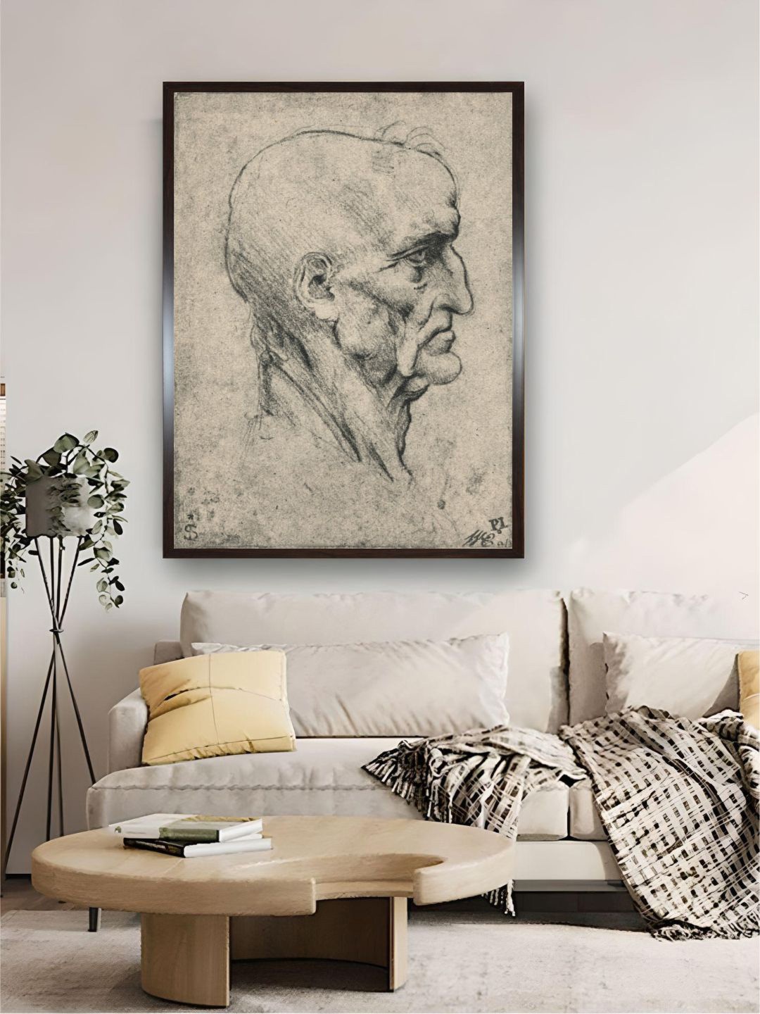 

The Art House Beige Profile to the Right of an Elderly Bald Man Wood Framed Wall Art