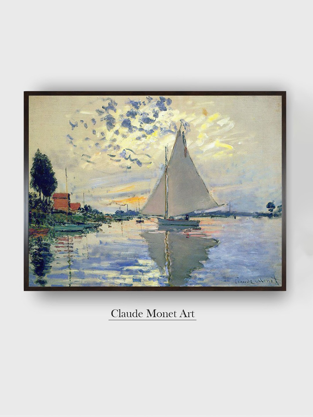 

The Art House White Blue Canvas Wooden Sailboat Painting Wall Art