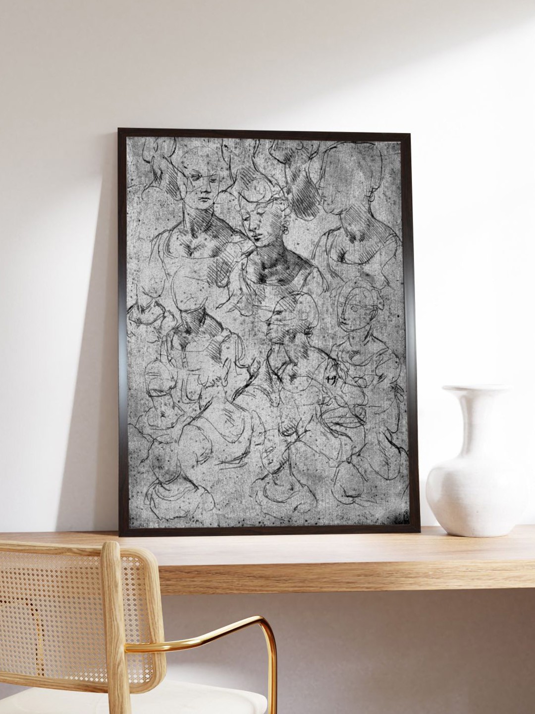 

The Art House Grey Black Canvas Wooden Half Length Female Figure Painting Wall Art