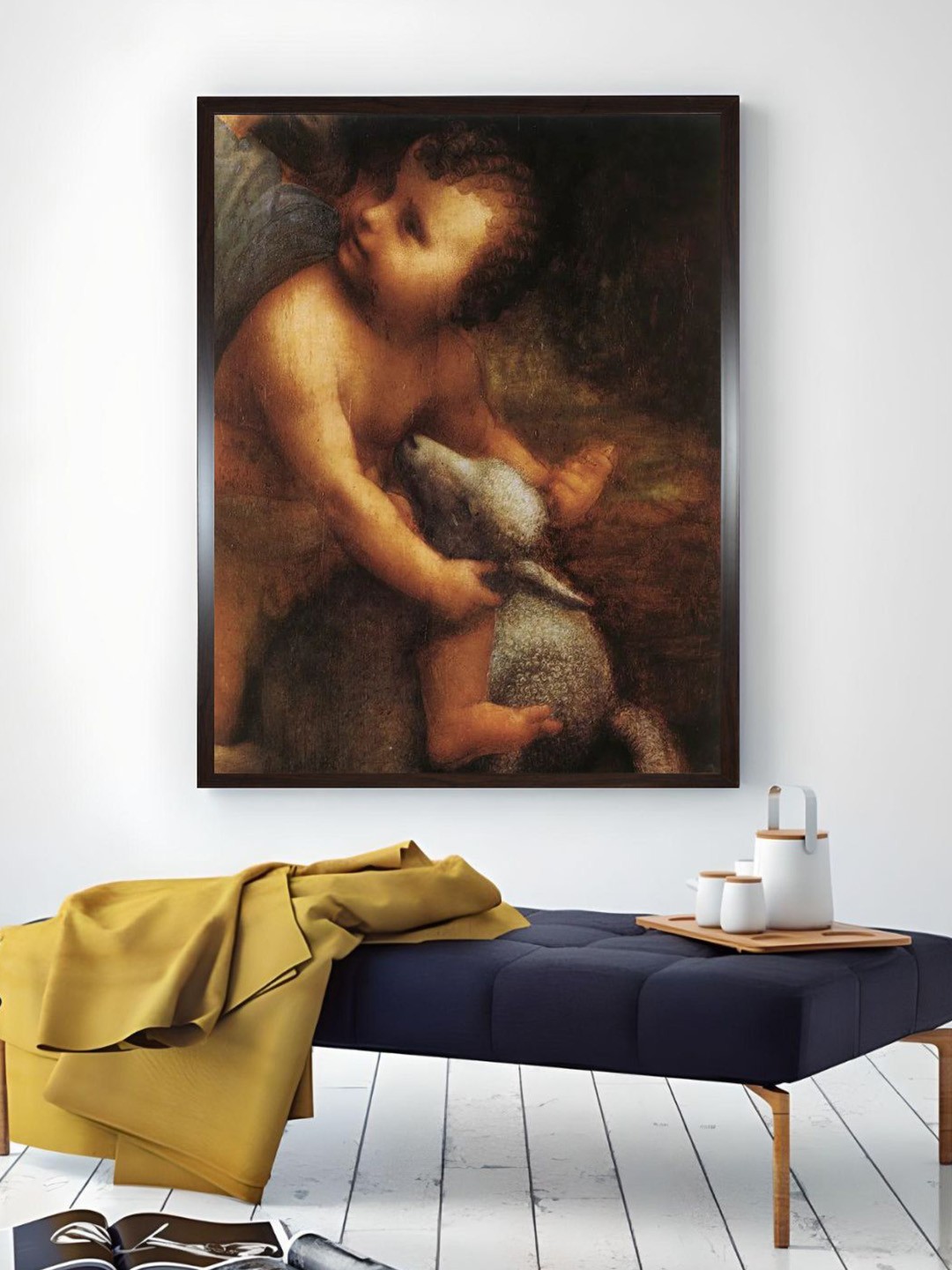 

The Art House Brown & Black Jesus Playing With The Lamb Painting Wooden Framed Wall Art