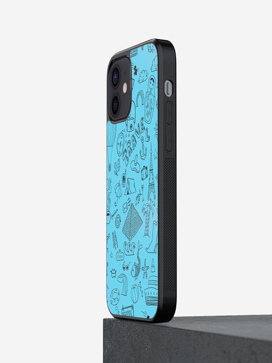 

macmerise Travel Doodle Printed iPhone 12 Mini Bumper Case Cover, Blue