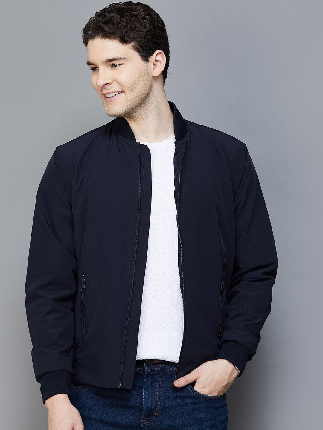 

Fame Forever by Lifestyle Henley Collar Long Sleeves Bomber Jacket, Blue