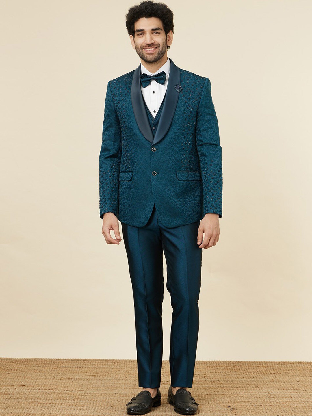 

Twamev Woven Design Single-Breasted Five-Piece Suit, Turquoise blue