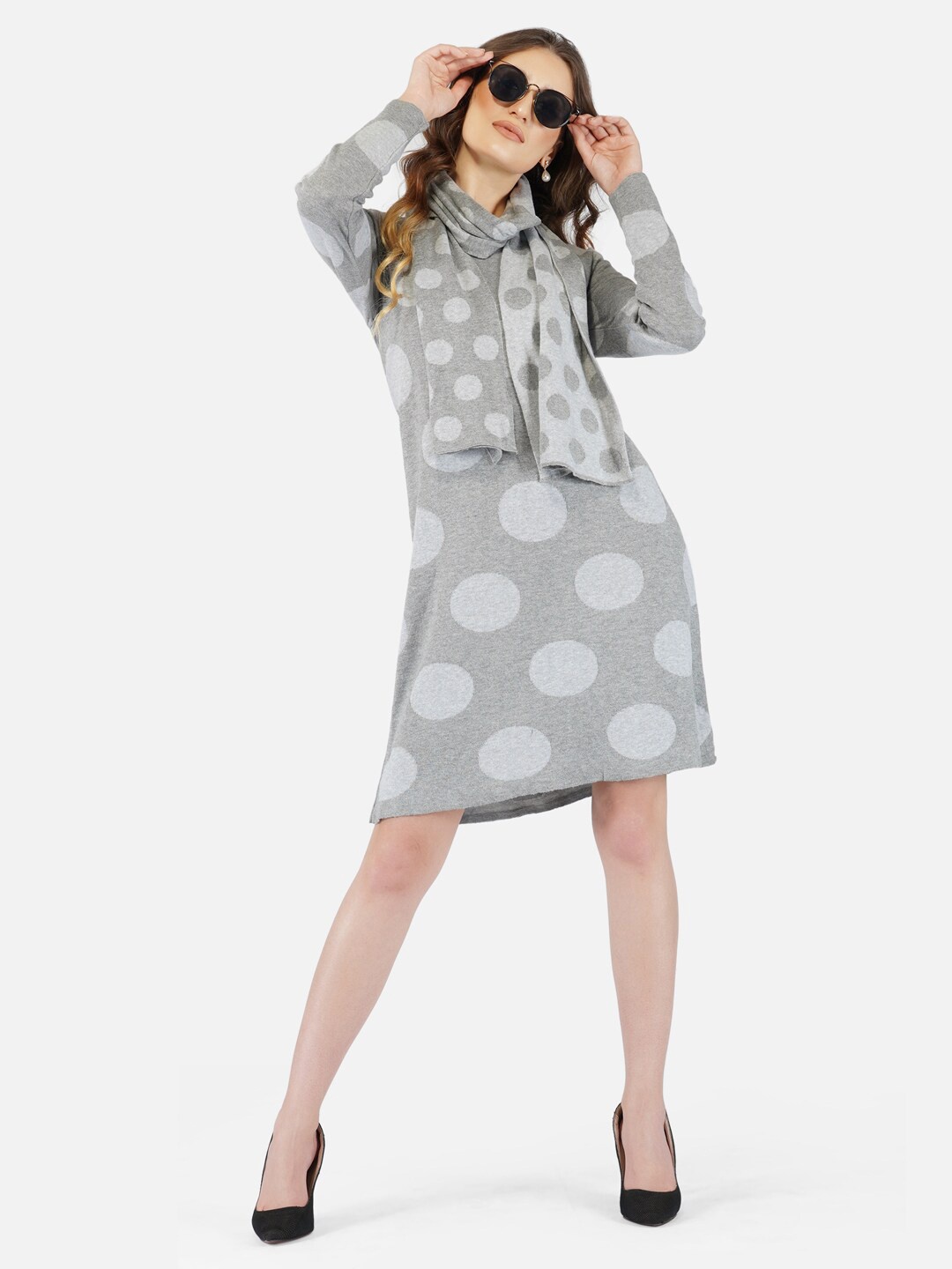 

Chemistry Polka Dot Printed Cotton A-Line Dress, Grey