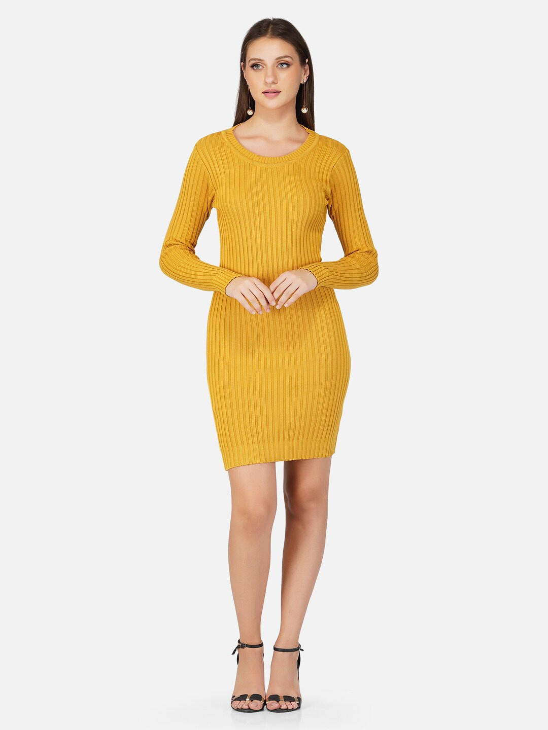 

Chemistry Striped Long Sleeves Cotton Bodycon Dress, Mustard