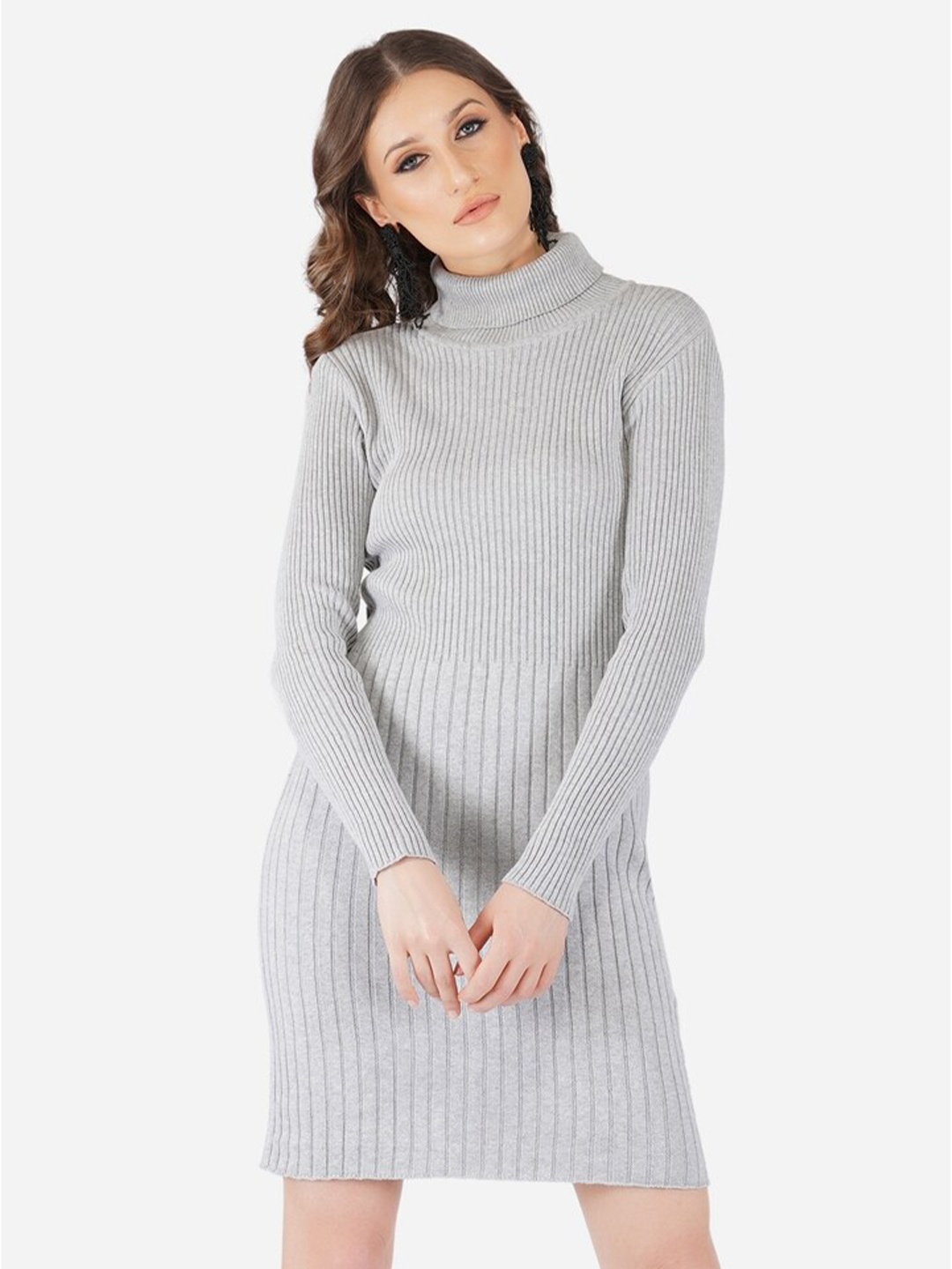 

Chemistry Self Design Turtle Neck Cotton Jumper Dress, Grey