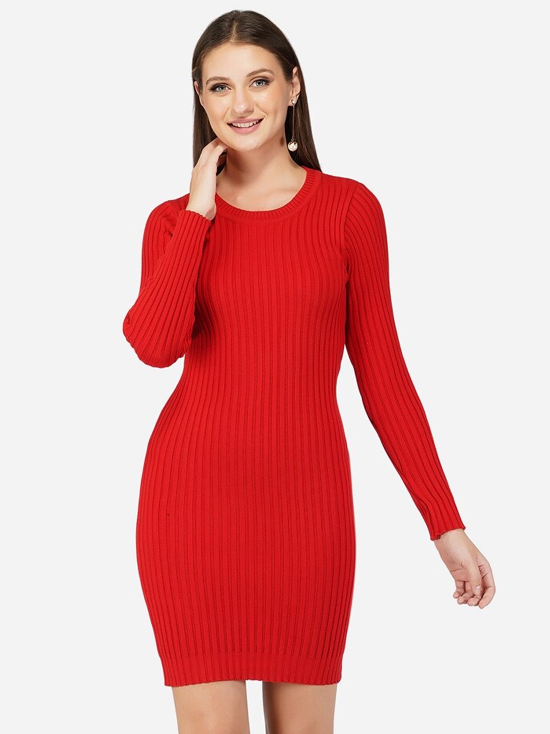 

Chemistry Striped Long Sleeves Cotton Bodycon Dress, Red