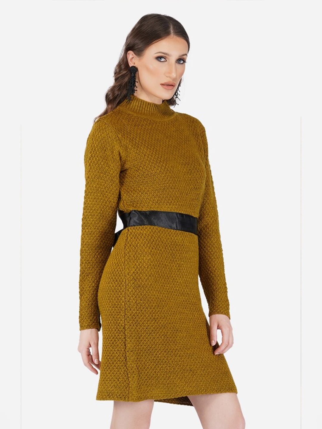 

Chemistry Hight Neck Acrylic Sheath Dress, Mustard