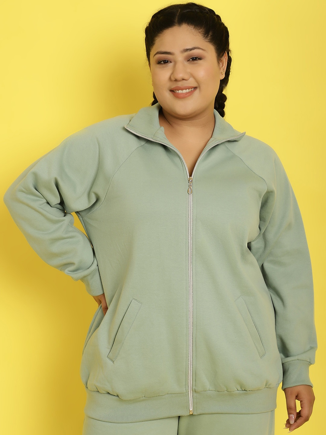 

theRebelinme Plus Size Lightweight Fleece Bomber Jacket, Green