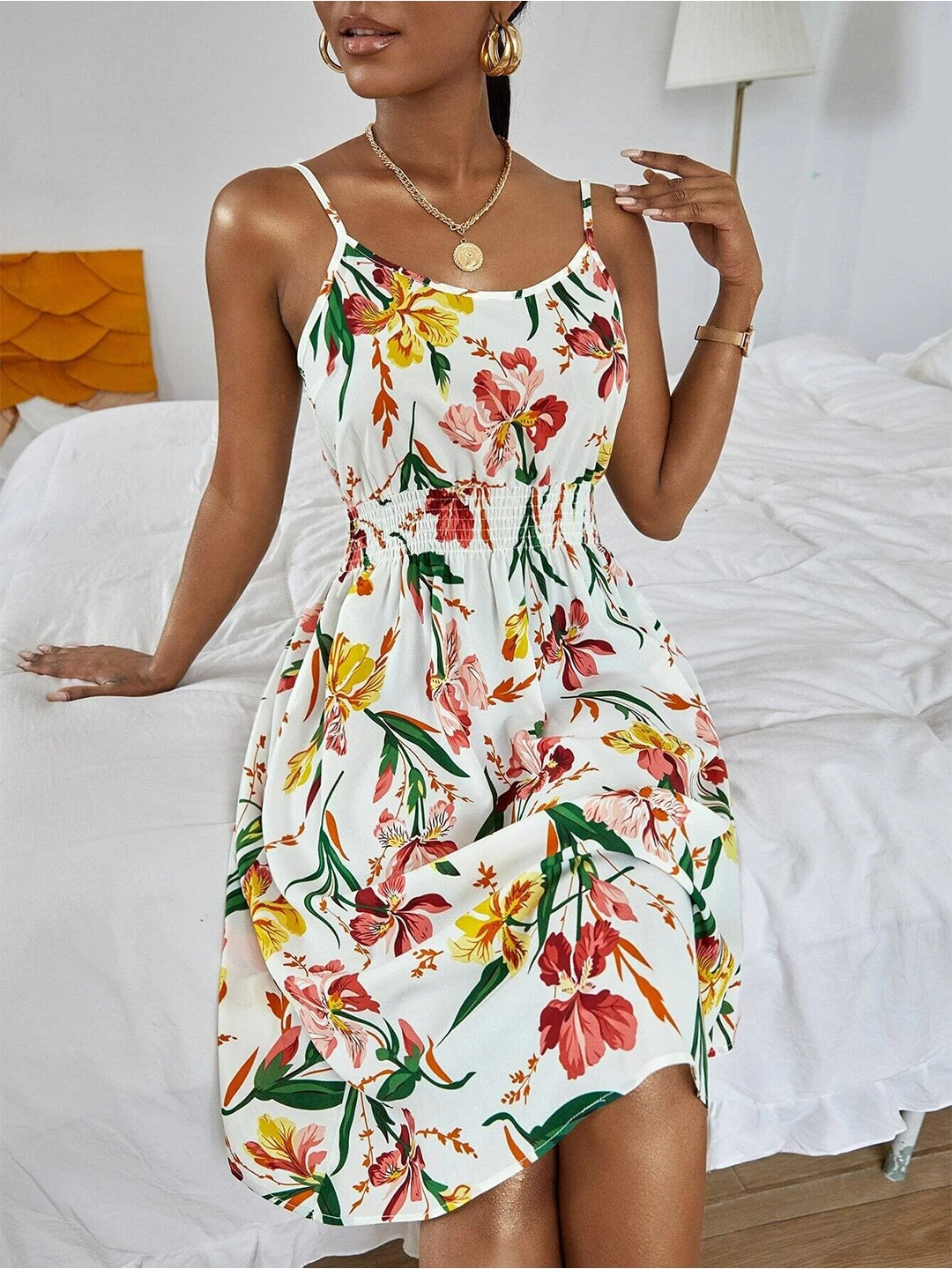 

Stylecast X Slyck Floral Printed A-Line Mini Dress, Off white
