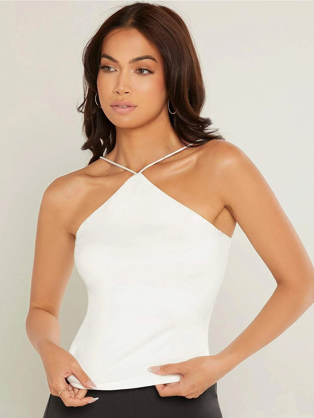 

Stylecast X Slyck Halter Neck Sleeveless Fitted Top, White