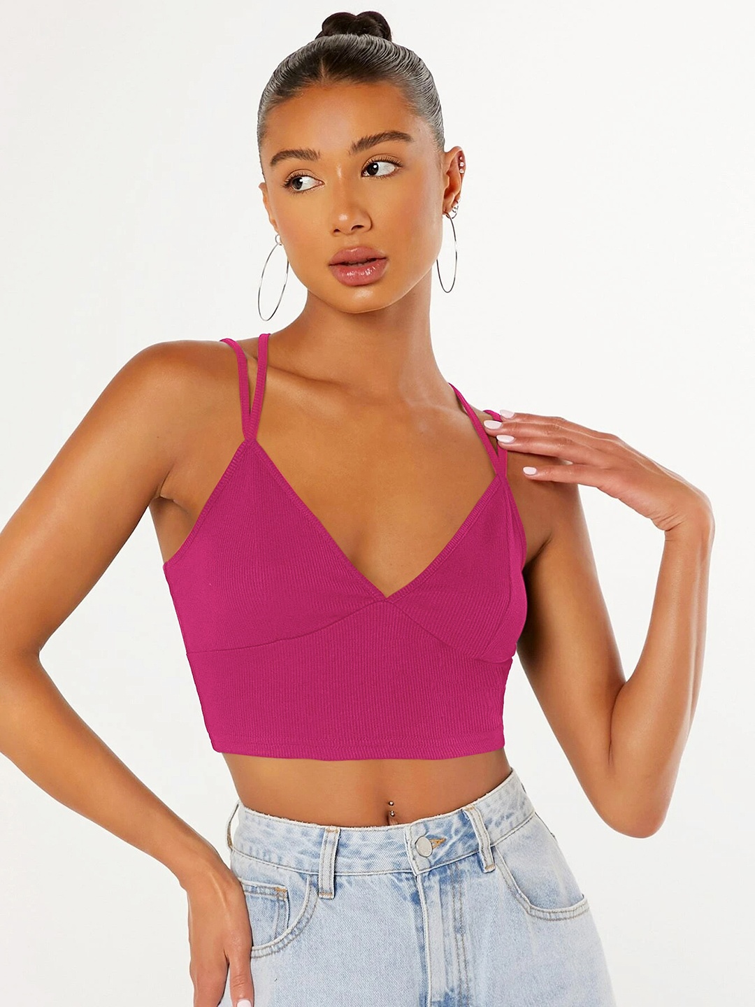 

Stylecast X Slyck Shoulder Straps Sleeveless Bralette Crop Top, Pink