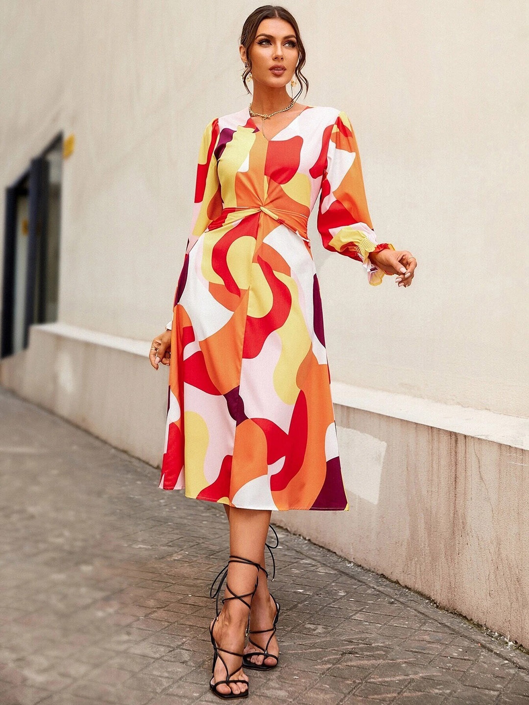 

Stylecast X Slyck Abstract Printed A Line Dress, White
